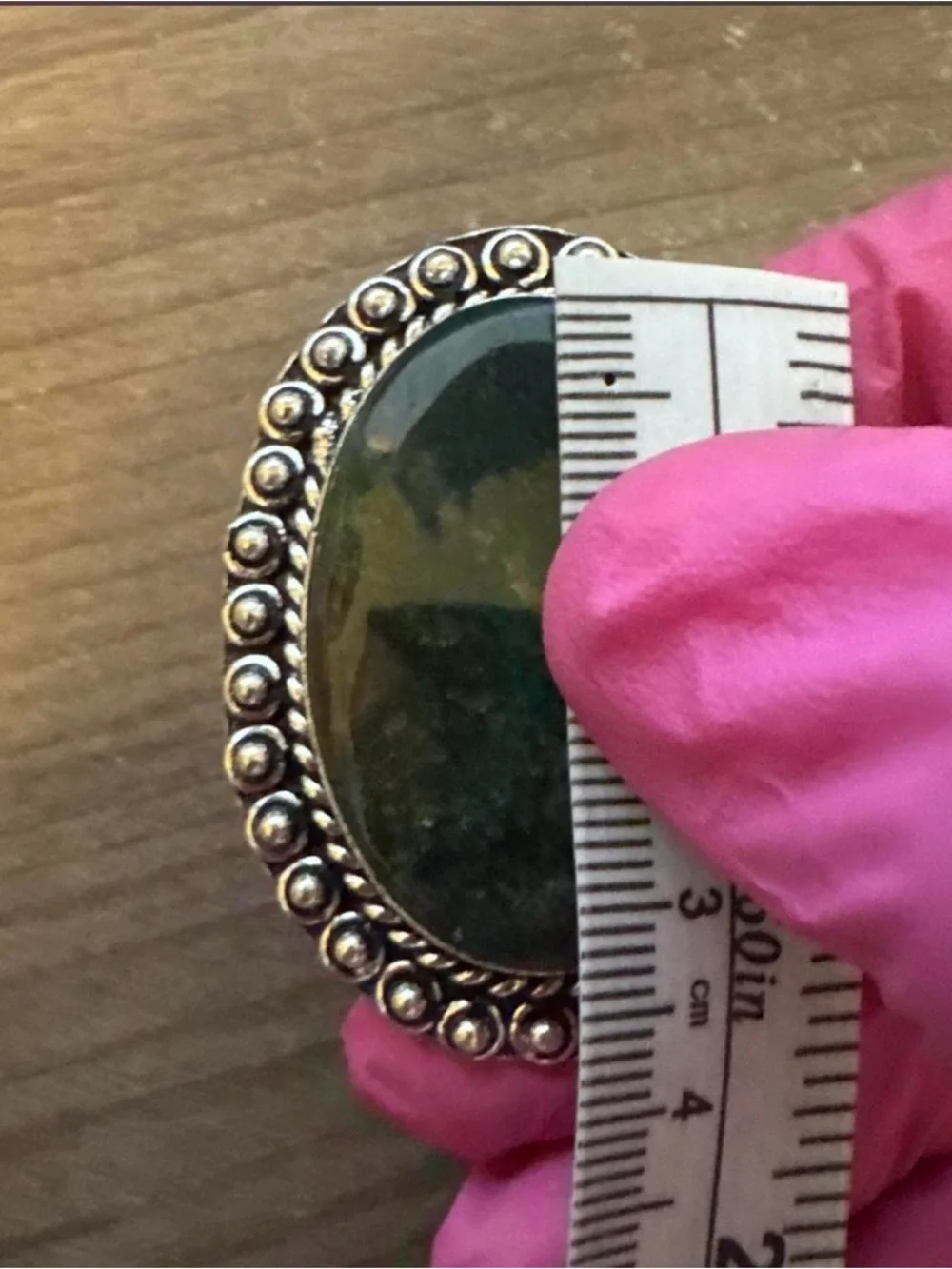 NWT-Green Moss Agate Oval Statement Ring with Silver-Tone Setting